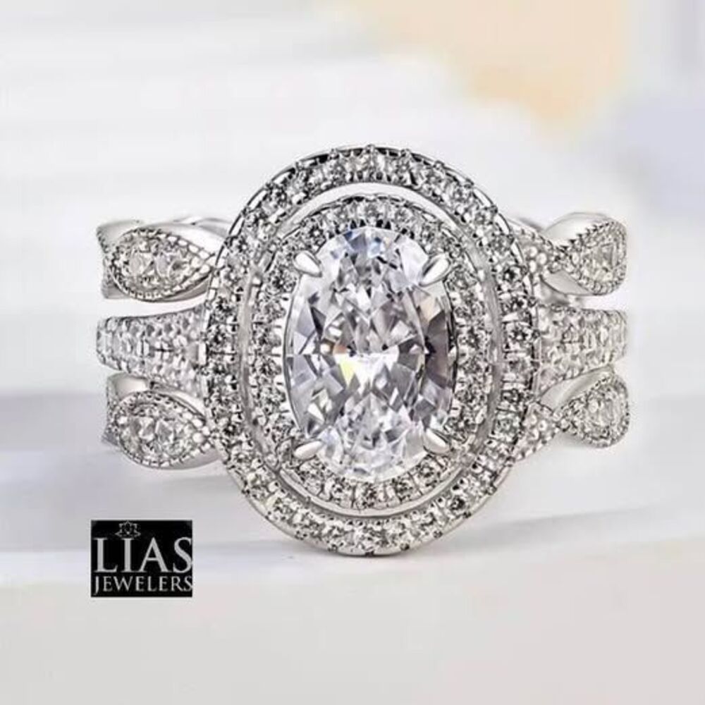 New 18k white gold filled with lab created diamonds wedding ring set